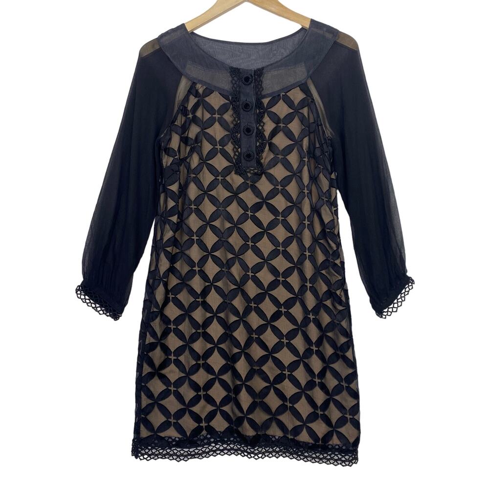 Silk Black Sheer Dress Womens 6 Eci NY Lace Embellished Whimsigoth Vamp Holidays